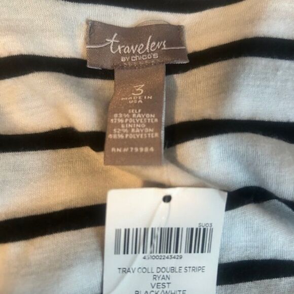 Travelers by Chico's Ryan Vest Black/White Double stripe Vest, size 16 - Picture 4 of 4
